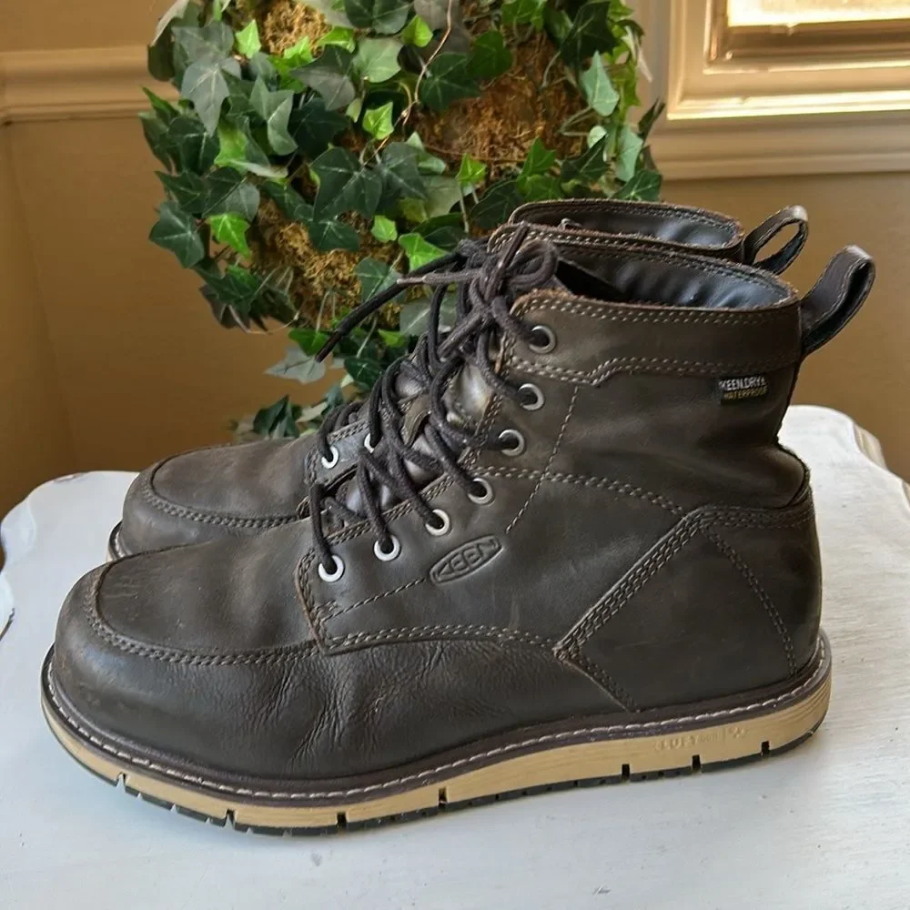 KEEN Men's Dark Brown Lace Up Waterproof Leather Oil Resistant,Utility Boots 10